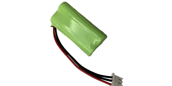 Exploded view of a nickel-metal hydride battery showing all components including auxiliary materials like separator, current collectors, and casing